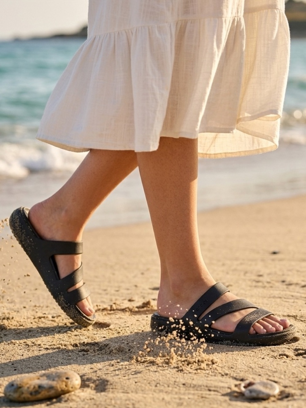 Crocs Getaway Strappy Black Sandals Women 9 Slides Slip On Comfort Shoes 209587